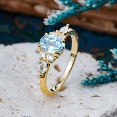 Sophisticated 4-Prong Oval Cut Aquamarine Engagement Ring