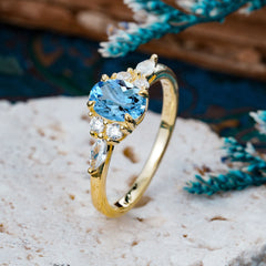 Sophisticated 4-Prong Oval Cut Aquamarine Engagement Ring