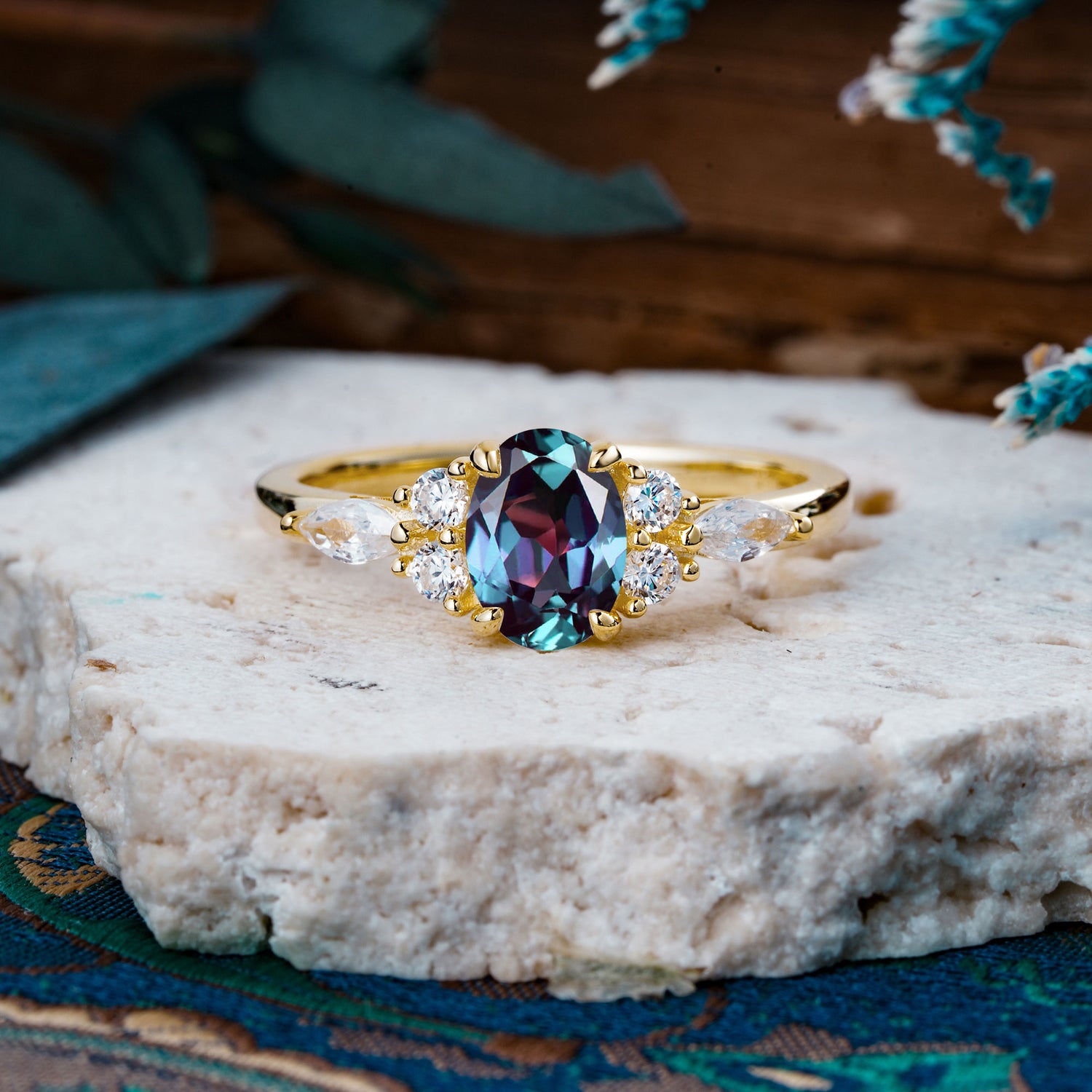 Sophisticated 4-Prong Oval Cut Alexandrite Engagement Ring