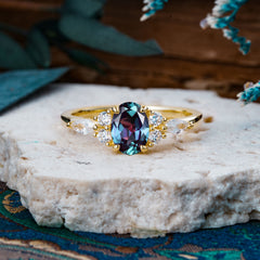 Sophisticated 4-Prong Oval Cut Alexandrite Engagement Ring
