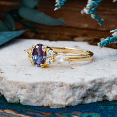 Sophisticated 4-Prong Oval Cut Alexandrite Engagement Ring