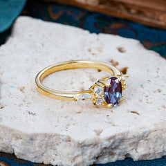Sophisticated 4-Prong Oval Cut Alexandrite Engagement Ring