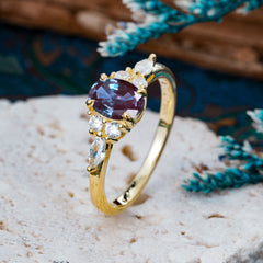 Sophisticated 4-Prong Oval Cut Alexandrite Engagement Ring