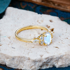 Sophisticated 4-Prong Oval Cut Moonstone Engagement Ring