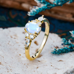 Sophisticated 4-Prong Oval Cut Moonstone Engagement Ring