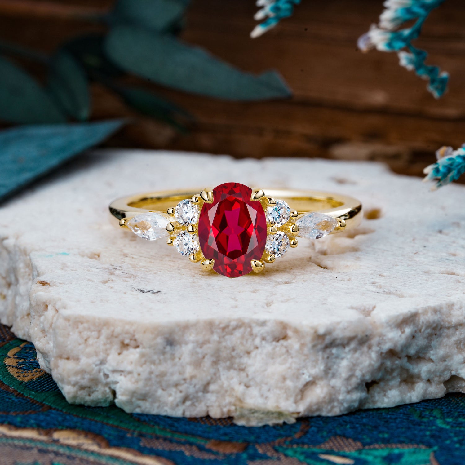 Sophisticated 4-Prong Oval Cut Ruby Engagement Ring