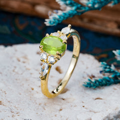 Sophisticated 4-Prong Oval Cut Peridot Engagement Ring