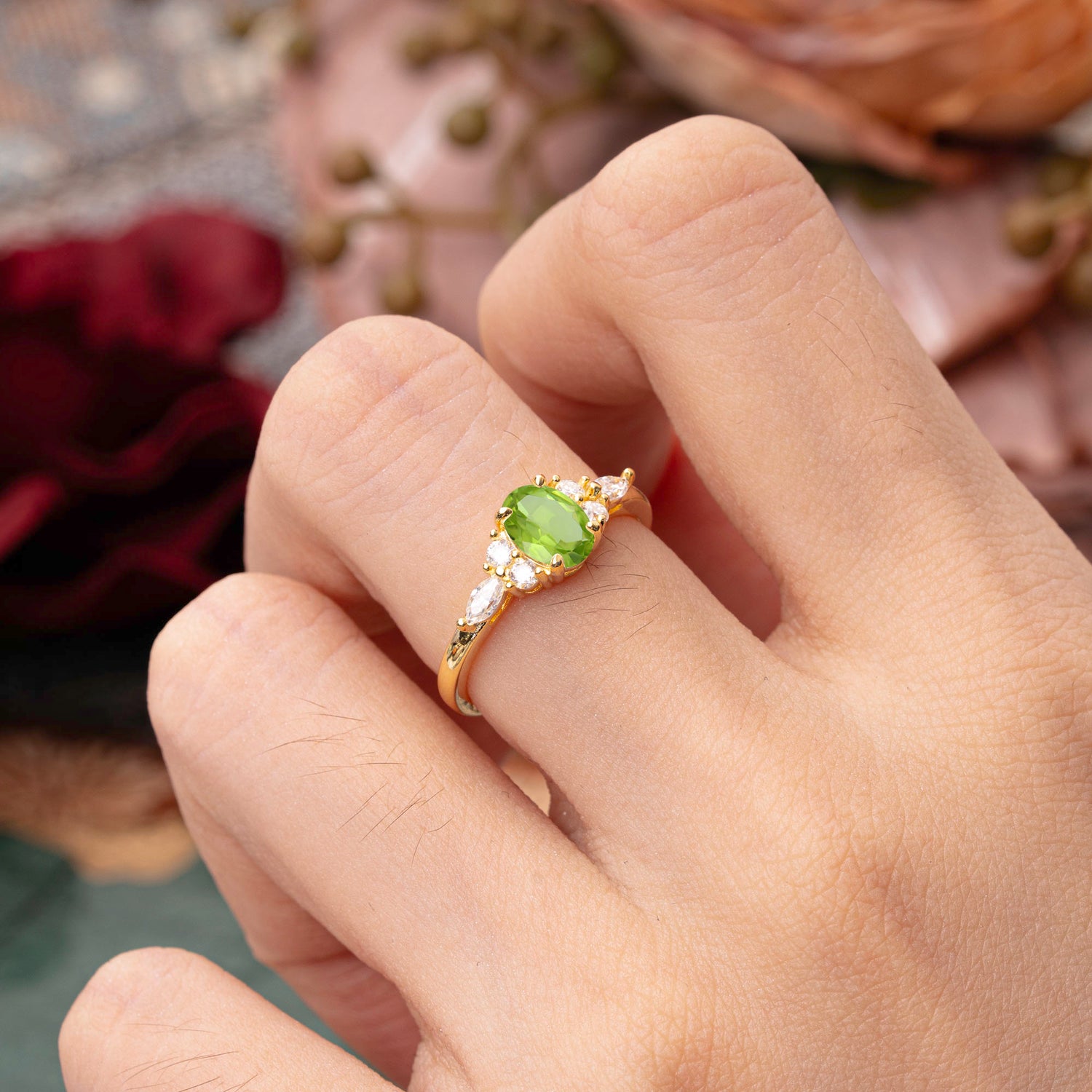 Sophisticated 4-Prong Oval Cut Peridot Engagement Ring