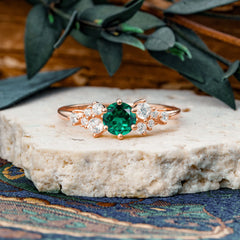 Classic 6-Prong Round Cut Emerald Engagement Ring