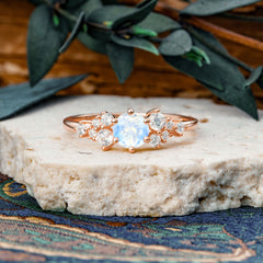 Classic 6-Prong Round Cut Moonstone Engagement Ring