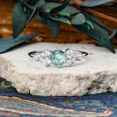 Classic 6-Prong Round Cut Moss Agate Engagement Ring
