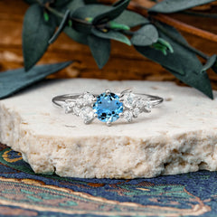 Classic 6-Prong Round Cut Aquamarine Engagement Ring