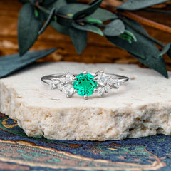 Classic 6-Prong Round Cut Emerald Engagement Ring