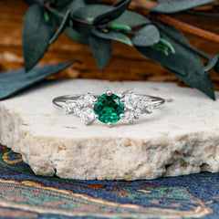Classic 6-Prong Round Cut Emerald Engagement Ring