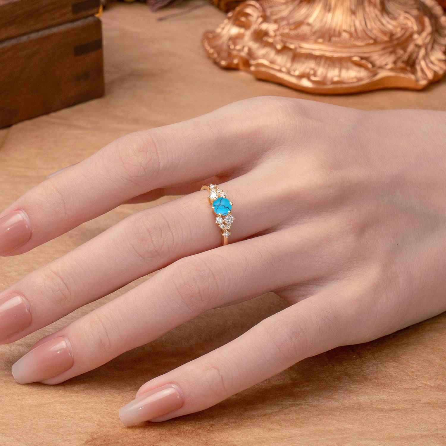 Classic 6-Prong Round Cut Turquoise Engagement Ring