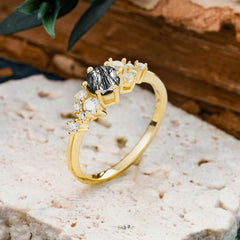 Classic 6-Prong Round Cut Black Rutilated Quartz Engagement Ring