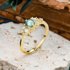 Classic 6-Prong Round Cut Moss Agate Engagement Ring