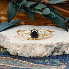 Classic 6-Prong Round Cut Black Onyx Engagement Ring