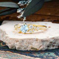 Classic 6-Prong Round Cut Aquamarine Engagement Ring