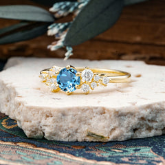 Classic 6-Prong Round Cut Aquamarine Engagement Ring