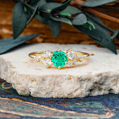 Classic 6-Prong Round Cut Emerald Engagement Ring