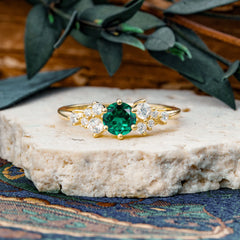 Classic 6-Prong Round Cut Emerald Engagement Ring