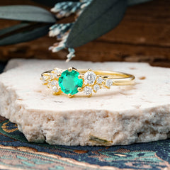 Classic 6-Prong Round Cut Emerald Engagement Ring