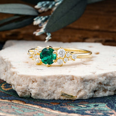 Classic 6-Prong Round Cut Emerald Engagement Ring
