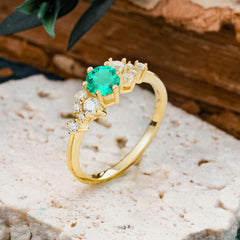 Classic 6-Prong Round Cut Emerald Engagement Ring
