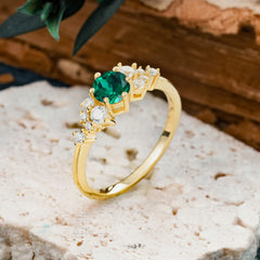 Classic 6-Prong Round Cut Emerald Engagement Ring