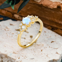 Classic 6-Prong Round Cut Moonstone Engagement Ring