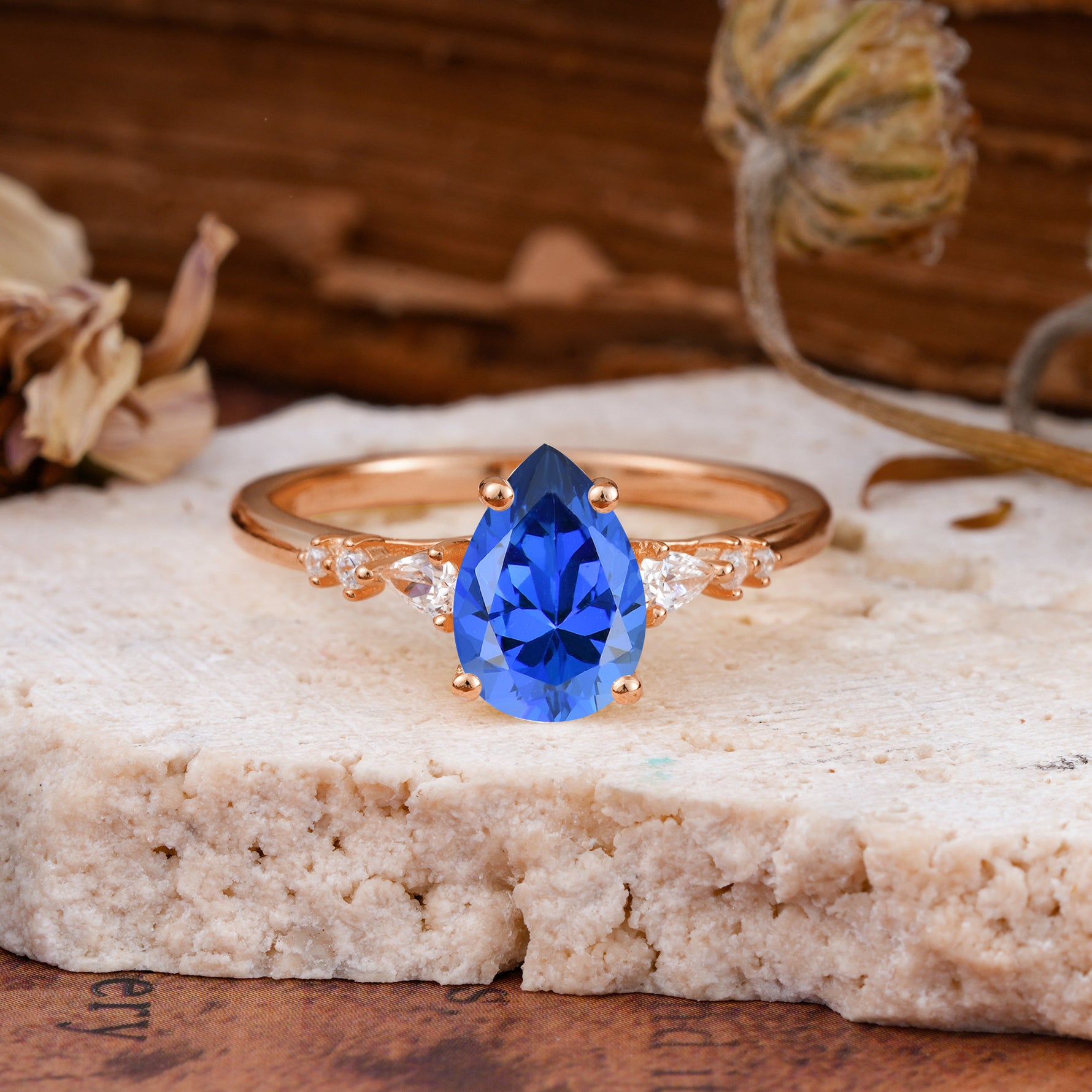 Pear Cut Sapphire Three-Stone Engagement Ring for her - Additional view