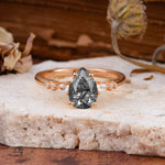 Pear Cut Black Rutilated Quartz Three-Stone Engagement Ring for her - Additional view