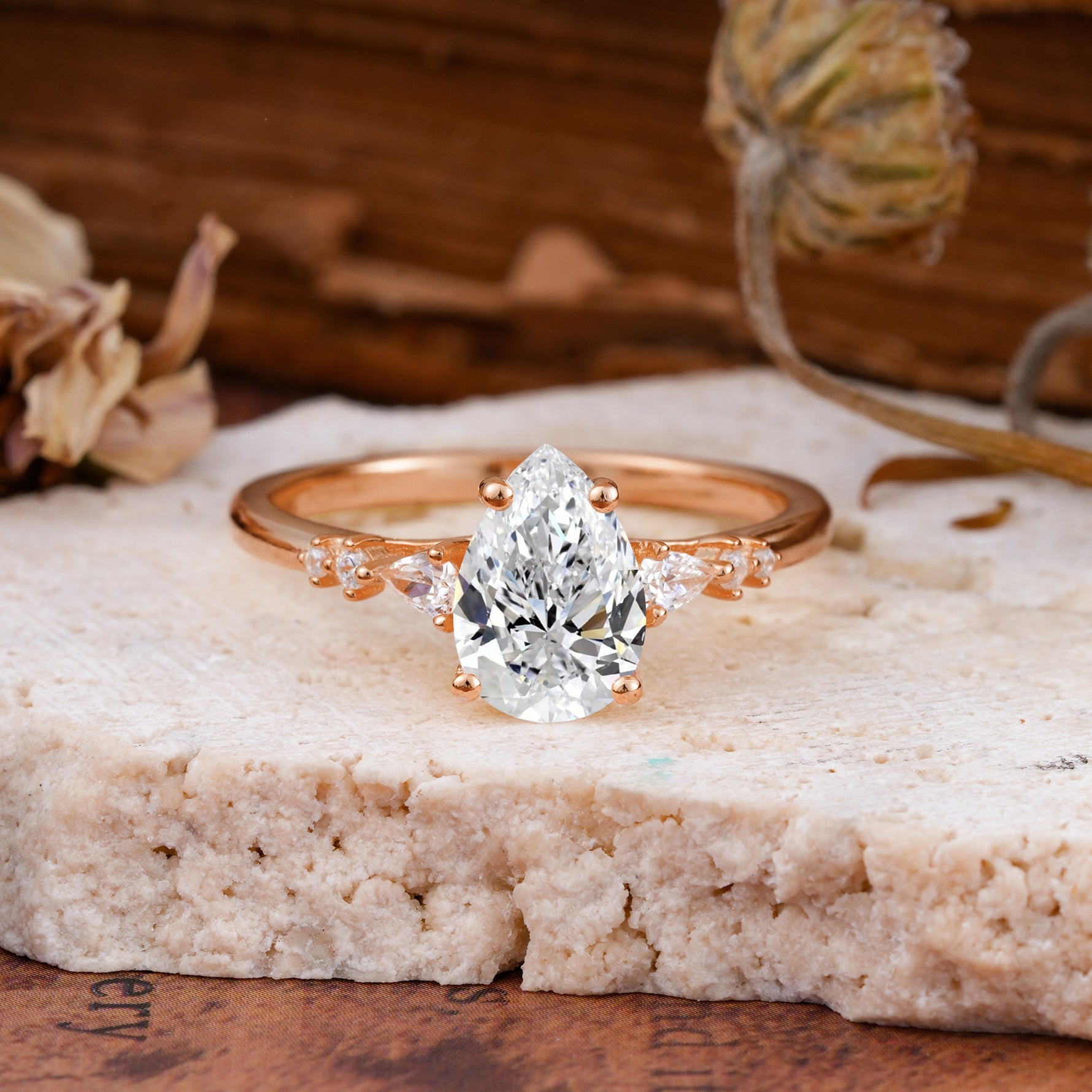 Pear Cut Lab Diamond Three-Stone Engagement Ring for her - Additional view
