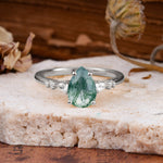 Pear Cut Moss Agate Three-Stone Engagement Ring for her - Additional view