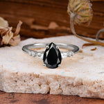 Pear Cut Black Onyx Three-Stone Engagement Ring for her - Additional view