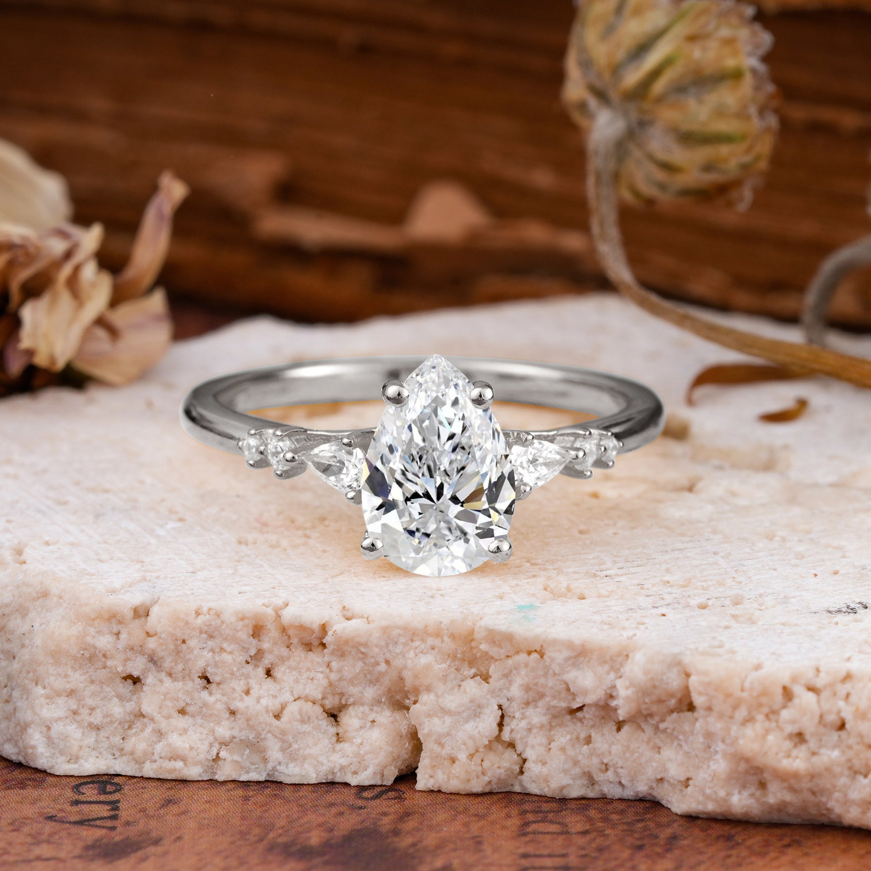 Pear Cut Lab Diamond Three-Stone Engagement Ring for her - Additional view