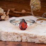 Pear Cut Garnet Three-Stone Engagement Ring for her - Additional view