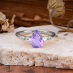 Pear Cut Amethyst Three-Stone Engagement Ring for her - Additional view