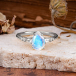 Pear Cut Moonstone Three-Stone Engagement Ring for her - Additional view