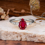 Pear Cut Ruby Three-Stone Engagement Ring for her - Additional view