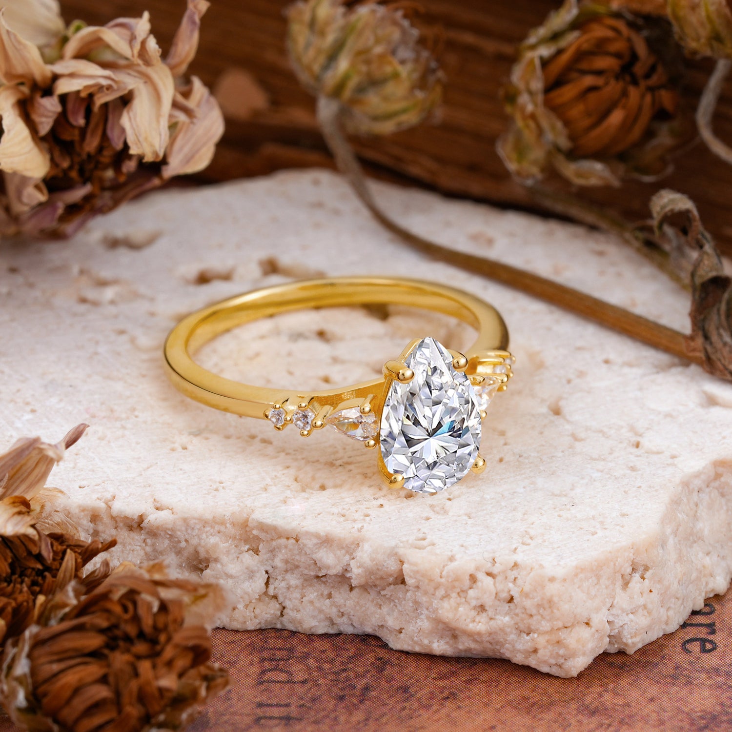 Pear Cut Moissanite Three-Stone Engagement Ring for her - Additional view