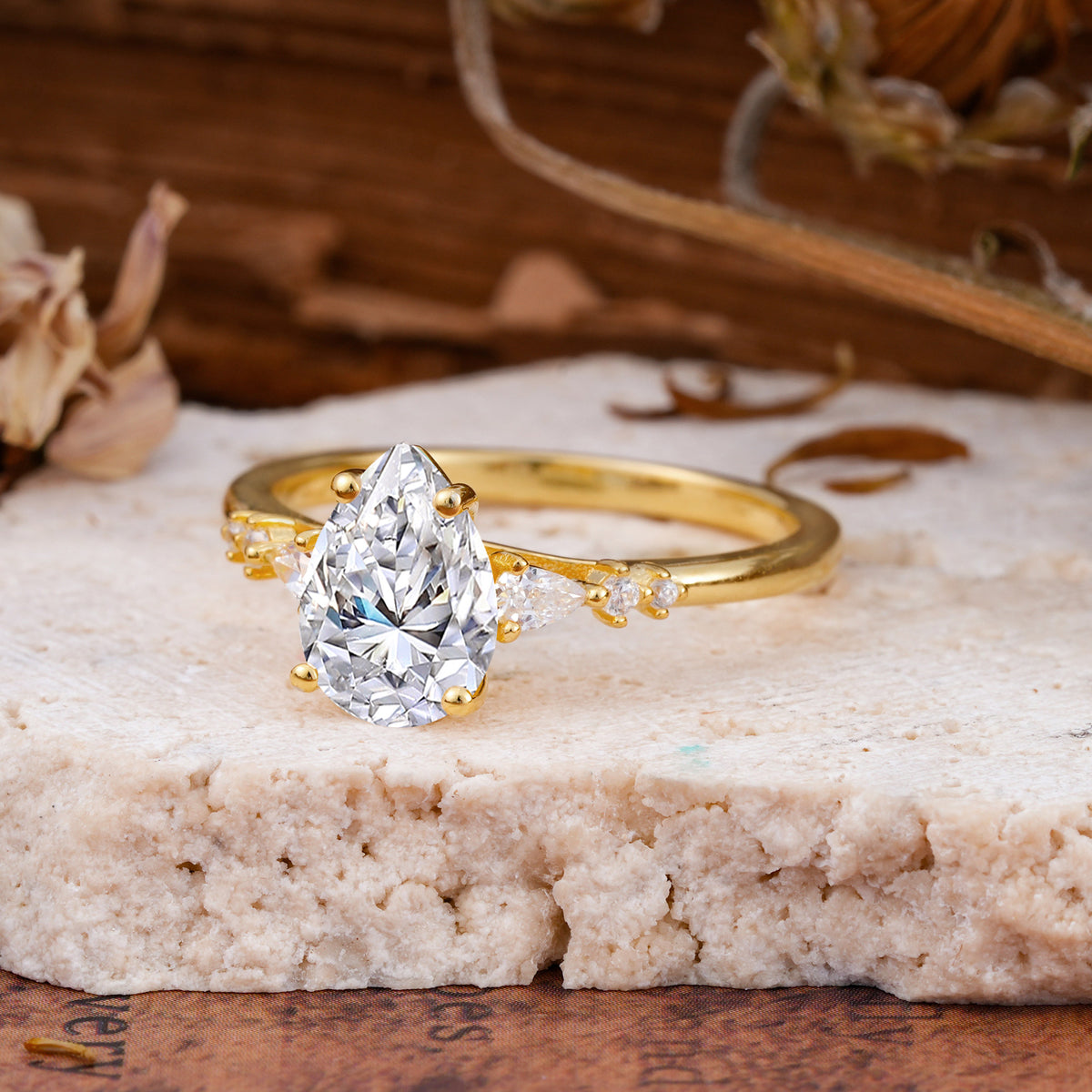 Pear Cut Moissanite Three-Stone Engagement Ring for her - Additional view