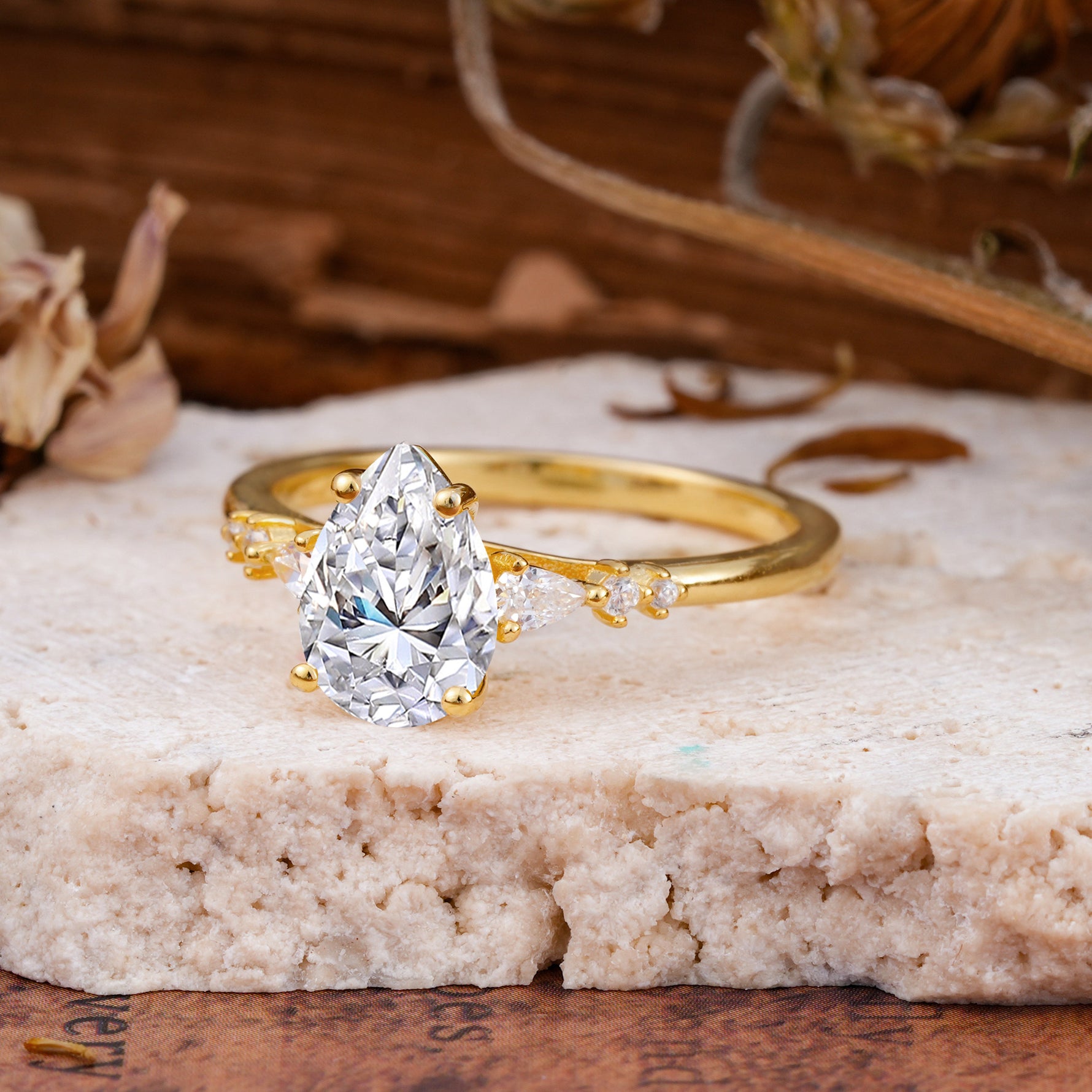 Pear Cut Moissanite Three-Stone Engagement Ring for her - Additional view
