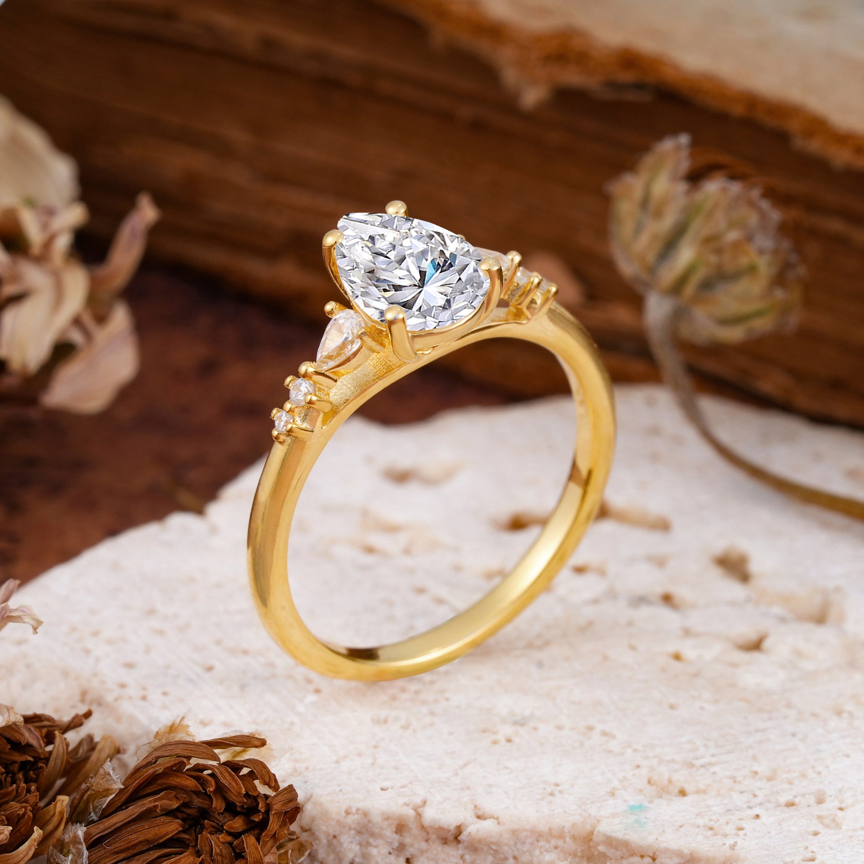Pear Cut Moissanite Three-Stone Engagement Ring for her - Additional view