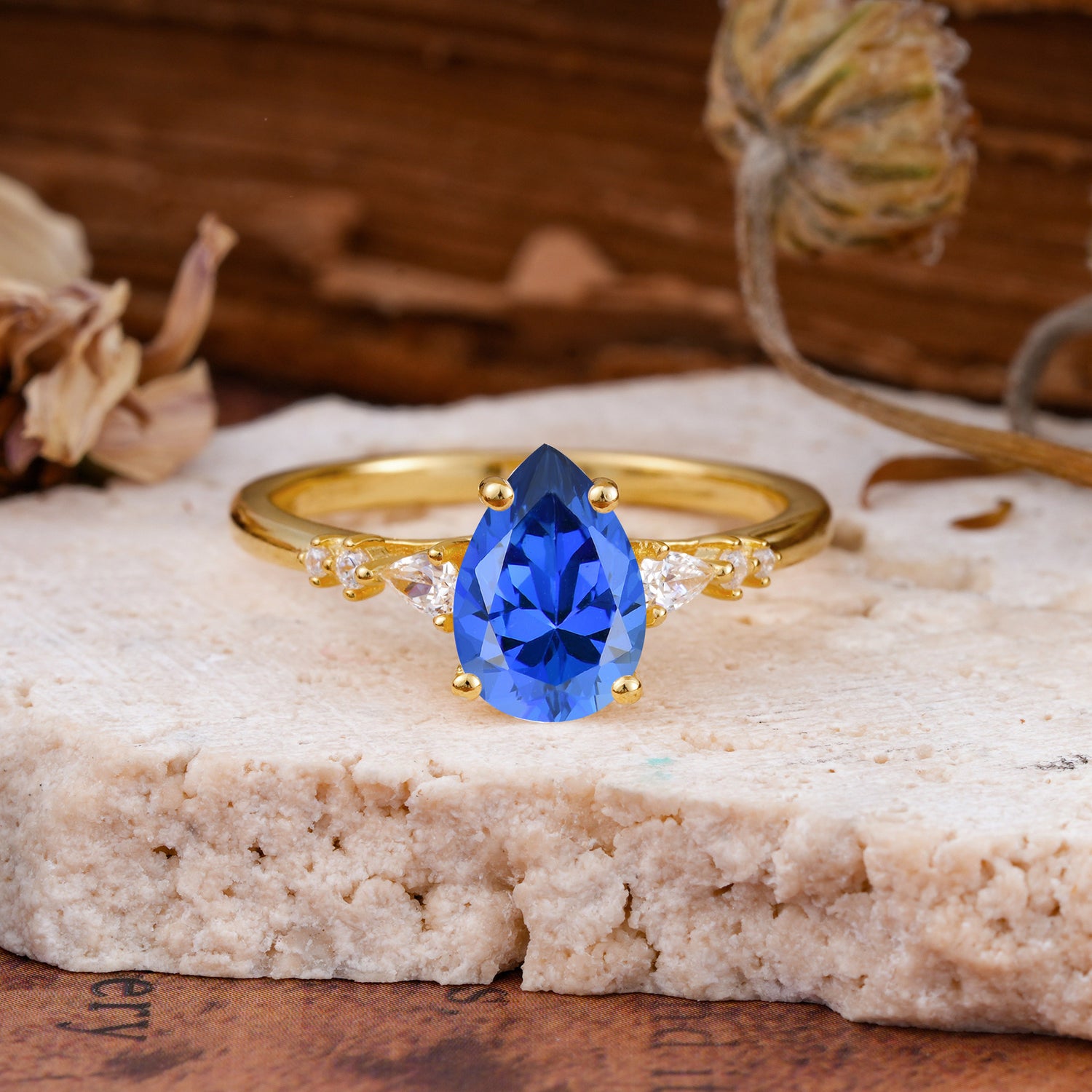 Pear Cut Sapphire Three-Stone Engagement Ring for her - Additional view