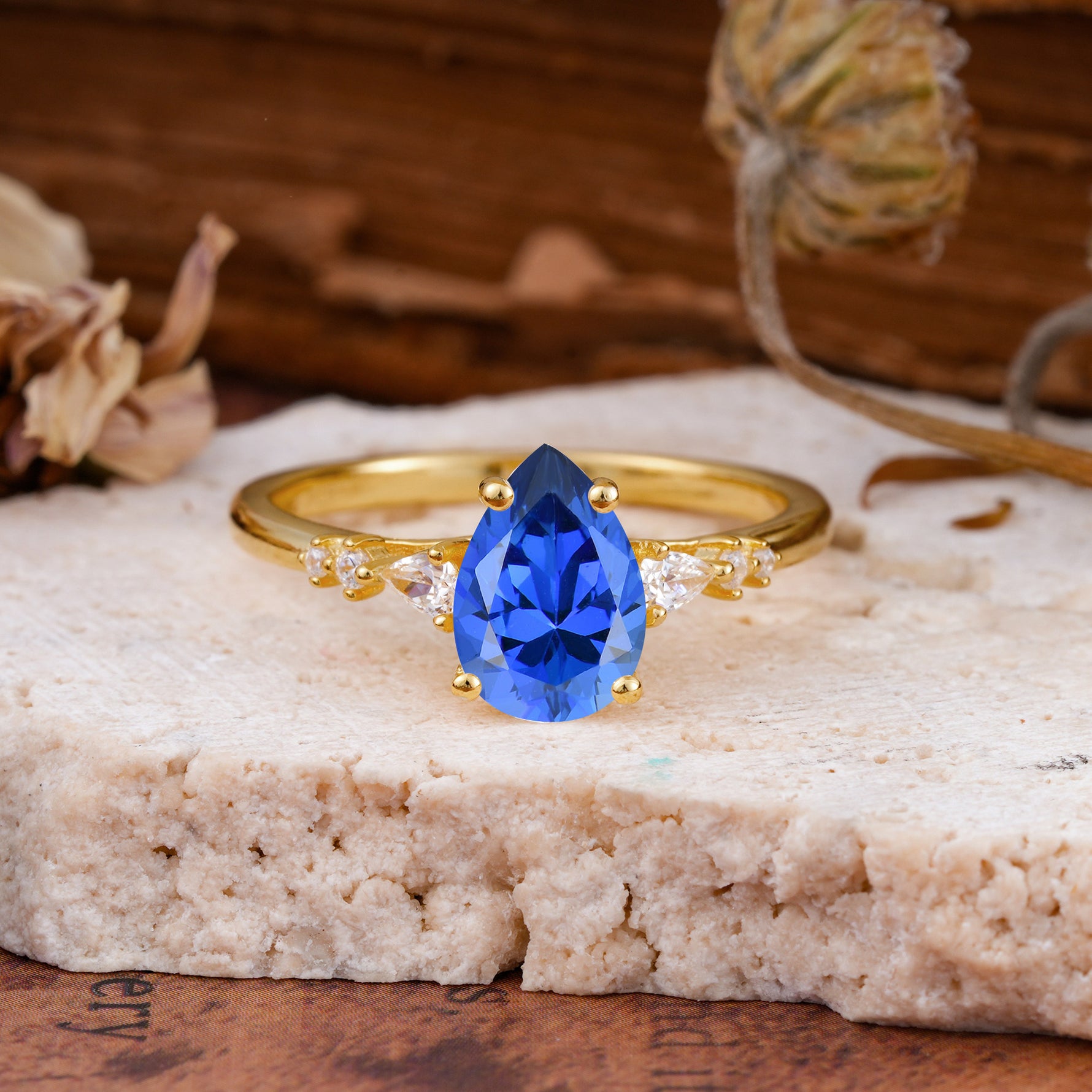 Pear Cut Sapphire Three-Stone Engagement Ring for her - Additional view