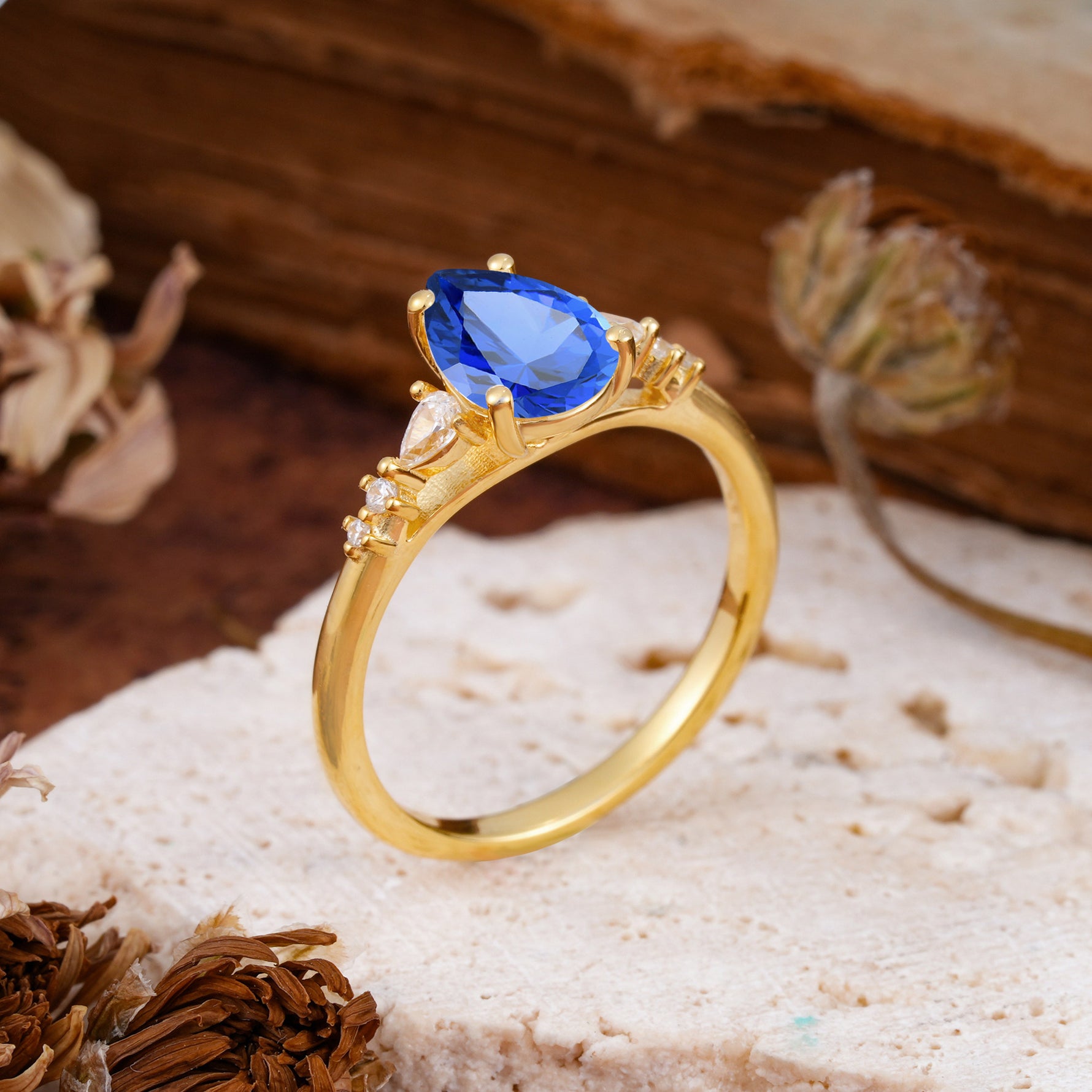 Pear Cut Sapphire Three-Stone Engagement Ring for her - Additional view
