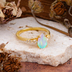 Pear Cut Fire Opal Three-Stone Engagement Ring for her - Additional view