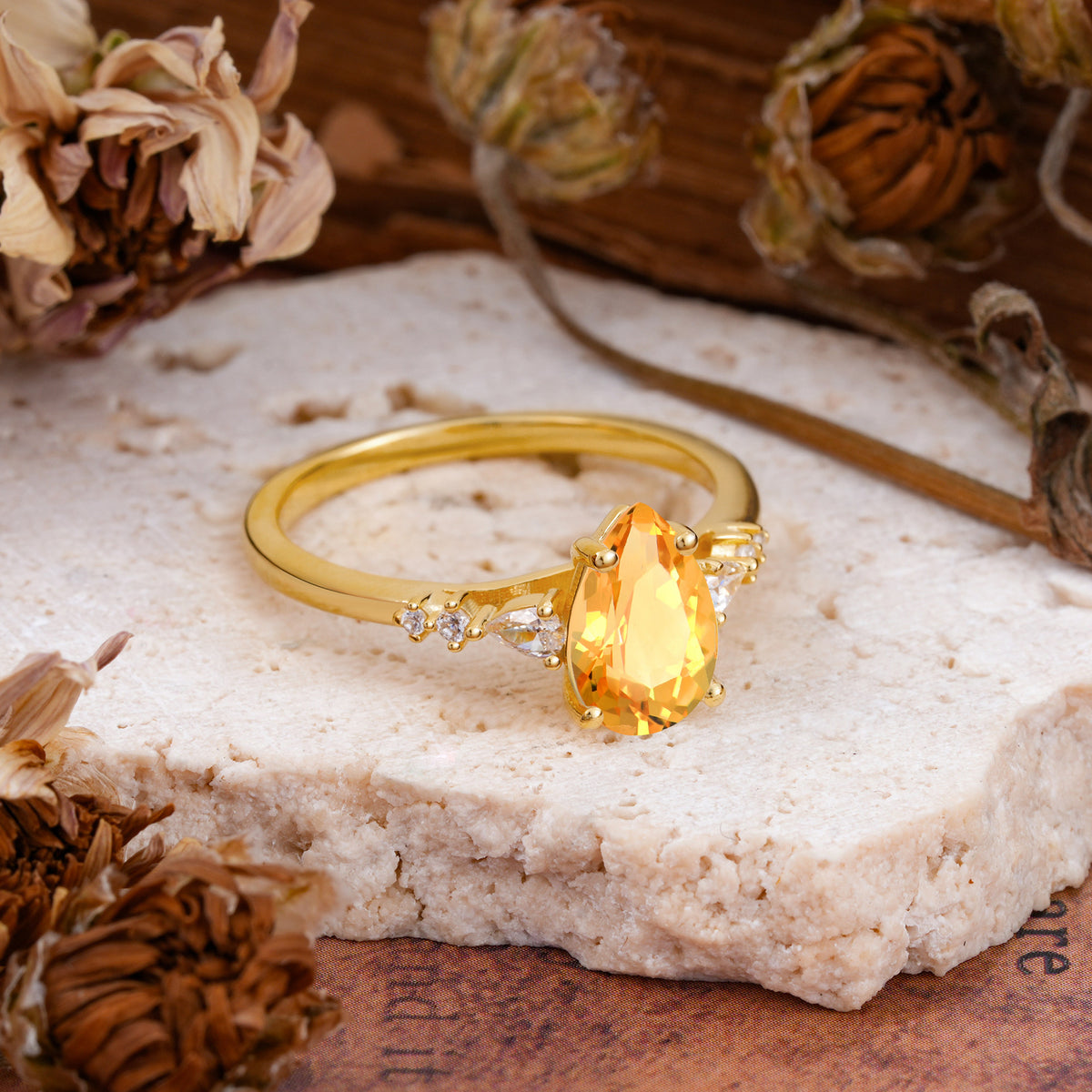 Pear Cut Citrine Three-Stone Engagement Ring for her - Additional view